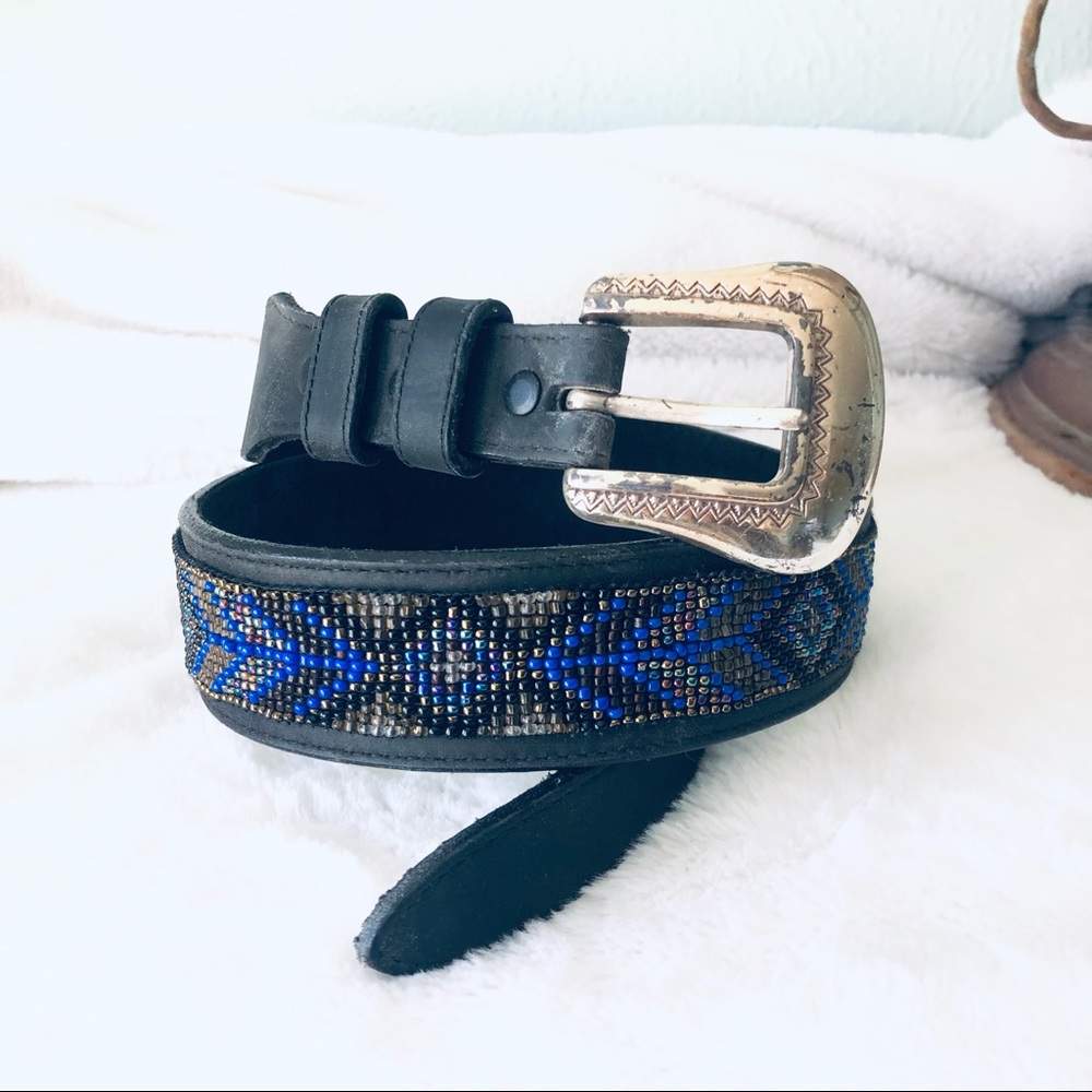 Justin Boots > Black Leather Aztec Beaded Western Belt > 30 - Picture 2 of 12